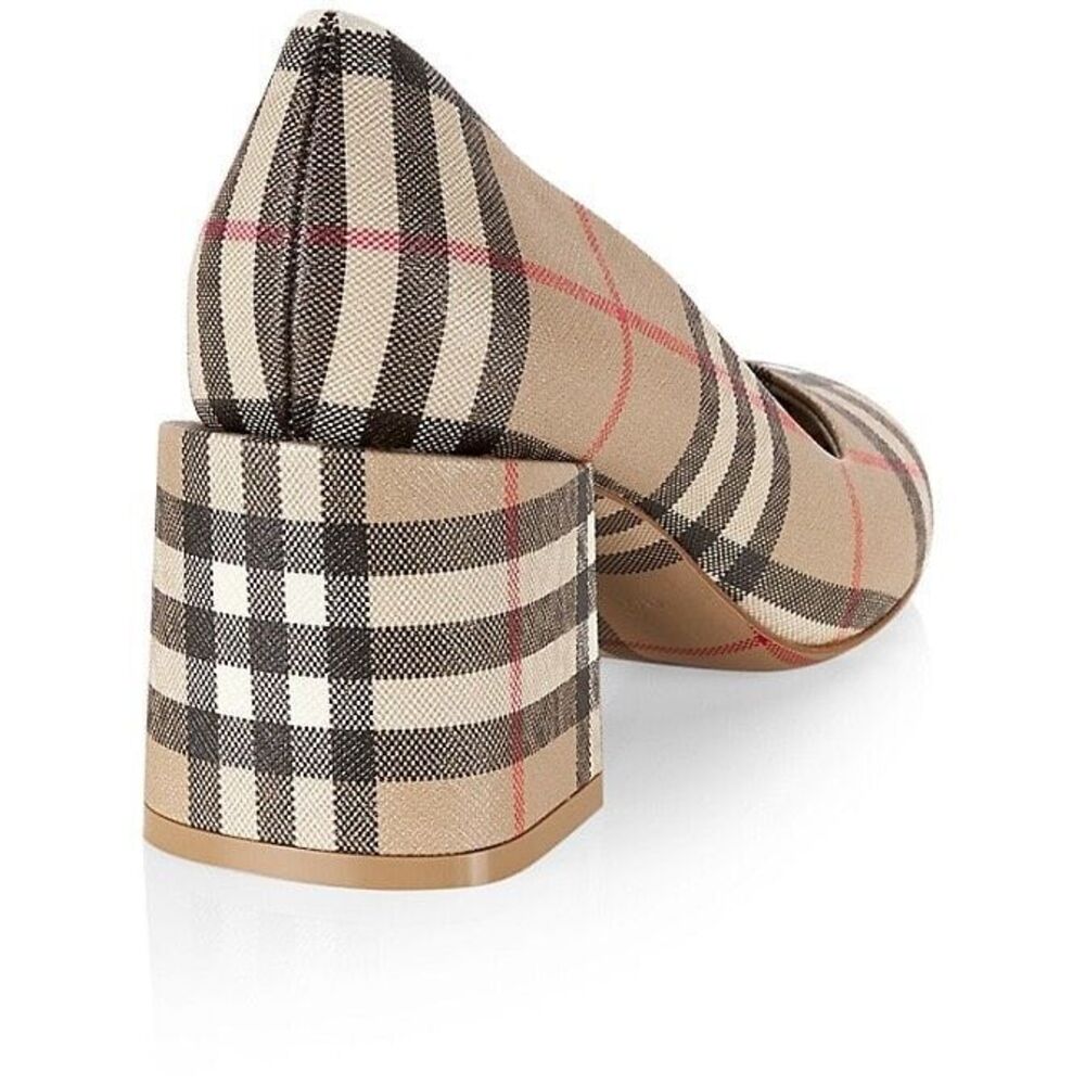 Burberry Joy Vintage Check Block Heel Round Toe Pumps Beige Size 38 $750 - Picture 3 of 16